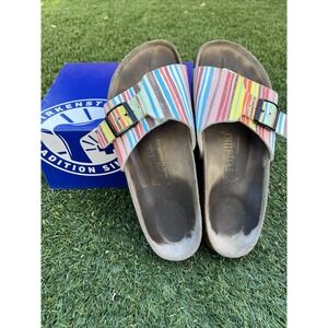 Papillio Birkenstock Women's 38 L7 M5 Madrid Multi Color Stripes Slip On Sandals